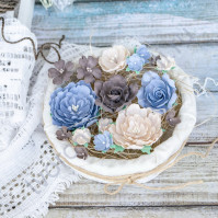 Цветы ручной работы из ткани Пионы и розы, 17 шт, цвет шоколадно-голубой микс