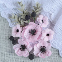 Цветы ручной работы из ткани Анемоны, 6 шт, цвет розовый