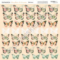 Бумага для скрапбукинга, коллекция Peaches and Cream, 20х20 см, 190 гр\м2, лист Бабочки