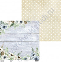 Бумага для скрапбукинга двусторонняя, 30.5х30.5 см, плотность 250 гр/м2, коллекция Snowy Flowers, Лист 1