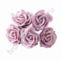 Роза с закругленными лепестками диам. 4 см, 3 штуки, цвет светло-сиреневый