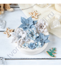 Цветы ручной работы из ткани и замши Сказочная зима, голубой