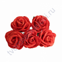 Розы с закругленными лепестками диам. 4 см, 5 шт, цвет красный