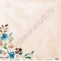 Бумага для скрапбукинга односторонняя с фольгированием 30.5х30.5 см, 190 гр/м, коллекция Blue and Blush, лист Румянец