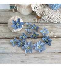 Цветы ручной работы из ткани Гортензии дуболистные, 12 шт, цвет сине-голубой
