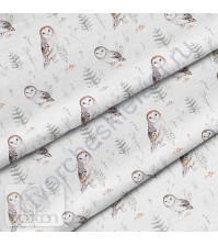 Ткань для рукоделия Совы в лесу, 100% хлопок, плотность 150 гр/м2, размер отреза 50х40 см