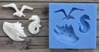 Форма силиконовая (молд) для полимерной глины, Морской конек, раковина и чайка