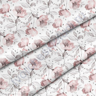 Ткань для рукоделия Цветы акварель розовые, 100% хлопок, плотность 150 гр/м2, размер отреза 50х40 см